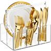 ZoeQide Cestino portaposate in acrilico con 4 scomparti - Porta posate in plastica trasparente per cucina buffet party - Organizzatore portaposate con manico per piatti, posate tovaglioli