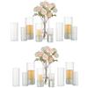 Glasseam Portacandele in vetro a coste, Portacandele cilindrico per candele a colonna, set di 6 portacandele trasparenti a forma di uragano, vasi decorativi galleggianti per centrotavola, decorazioni