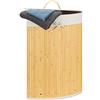 Relaxdays Cesta Porta-Biancheria Angolare in Bambù, 60 l, Pieghevole, con Coperchio, Sacco, 65,5x49,5x37 cm, Crema