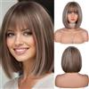 Fulang Hair - Parrucche Ombre Bionde Corte con Frangia - Parrucche Lisce Corte per Donne, Parrucca Bob Lunghezza Spalla con Frange, Parrucca sintetica naturale per uso quotidiano