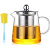 UHETLET Teiera con Infusore da 450ml Teiera in Vetro Borosilicato con Filtro in Acciaio Inox Teier a in Vetro Resistente al Calore con Pennello per Pulizia per Foglie di Tè Sfuso, Tisane e Caffè