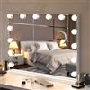 Bayt Specchio Trucco con luci LED - Specchio Hollywood Bianco 50x40 cm con 14 Lampadine Dimmerabili, 3 Tonalità di Luce (calda, fredda, naturale), Touch Screen & Specchietto Ingranditore 10x
