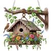 EOBROMD Diamond Painting Pendente Casetta per Uccelli, Fiori Pittura Diamante Con Catena, Diamond Painting Kit Completo Acrilico Hanging Decorazione