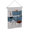 Relaxdays Organizer da Parete, 7 Tasche in Stoffa Portaoggetti, 2 Ganci Portachiavi, Ingresso, HxL: 60x39 cm, Crema Blu