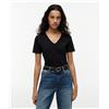 Tommy Hilfiger T-shirt a V slim fit con bandierina ricamata Black Donna