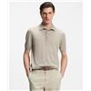 BOSS BLACK Boss Maglione a maniche corte in lana vergine con colletto polo Beige