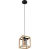 Globo lighting Lampadario a sospensione Pettey cubo in legno naturale e vetro fumè 1XE27 15497H/40