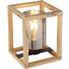 Globo lighting Lampada da tavolo Pettey cubo in legno e vetro fumè 1XE27 15497T/40