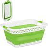 Relaxdays Cesto Portabiancheria Pieghevole con Manici, Plastica e Silicone, Salvaspazio, HLP 27x61x45,5 cm, Verde Chiaro