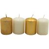 Dekohelden24 Candele dell'Avvento, candele a pilastro, candele dell'Avvento, candele da tavolo, candele a blocco, candela da tavola in oro bianco, contenuto della confezione: 4 pezzi, lunghezza 5 x 5