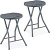 Relaxdays 2 Sgabello Pieghevole, Look Rattan, Sedia Campeggio Senza Schienale, Resiste Intemperie, 46x32x29 cm, Grigio