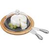 Relaxdays Formaggiera a Campana con Tagliere, Posate in Acciaio, Coltello & Forchetta, bambù, Ardesia, Legno Naturale