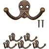 Fuxxer® Gancio doppio antico, gancio in ferro, ottone bronzo, set da 5 pezzi