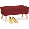 Relaxdays Panca con Contenitore, Panchetta Imbottita Moderna, Gambe in Legno, in Stoffa HLP 39 x 77 x 39 cm, Rosso Scuro