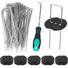 CAIXINYI Set di Picchetti Giardino, 50 Picchetti Telo Pacciamatura zincato + 50 rondelle + 1 gancio, Adatto per il fissaggio di teli anti erbacce, membrane anti erbacce, erba sintetica e tende da campeggio