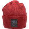 AS Roma Cappelli Invernali Stadio, Classic Crest Leather Patch Knitted Skipper Beanie - Red W Black Logo