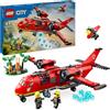 LEGO City Aereo Antincendio, Giocattolo dei Vigili del Fuoco per Bambini e Bambine da 6 Anni in su, Aeroplano con Portellone Apribile Lancia Elementi Acqua, 3 Minifigure dei Pompieri e Jetpack 60413