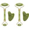 BEPER C301ABE101 Rullo e pietra Gua Sha in giada, Jade Roller & Gua Sha Massagge Tool, Massaggio viso e corpo, Rilassante, Rimodellante e Anti-età, Verde (Confezione da 2)