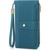 GOUNNU Portafoglio Donna Grande Portafogli in Pelle PU Blocco RFID Elegante Spazioso Portafoglio da Donna con Cerniera Portamonete e 32 Porta Credito Carte, 1 Staccabile Slot (blu)