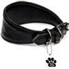 FAVPET Collare in Morbida Pelle per Levrieri con ID Tag QR e NUOVI Anelli a D in Metallo Rinforzato per Whippet Italian Greyhound Saluki Borzoi Lurcher Galgo Spagnolo, Collare per Cane (Nero, M)