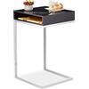 Relaxdays Tavolino da Divano a Forma di C, Metallo e MDF 63x37x38 cm, Comodino e Scrivania per Soggiorno, Nero Argentato
