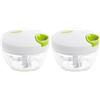 H&H Hand Chopper Tritatutto Manuale a Corda per Frutta e Verdura - Lame in Acciaio Inossidabile, Base Antiscivolo, Bianco/Verde Lime - Sminuzzatore Rapido e Efficace (Confezione da 2)