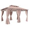 Outsunny Gazebo da Giardino 4x3 con Doppio Tetto e Struttura in Acciaio, Tende con Zip Impermeabili e Anti UV, Cachi | Aosom Italy