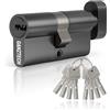 GANZTECH 35T/35 (70mm), serratura nera a botte, chiave con 8 chiavi punzonate orizzontali, serratura a cilindro europeo in Lega di alluminio, stabile sicura per porte in legno, composite e UPVC