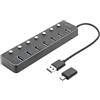 DIGITUS Hub USB 3.0 a 7 porte - fino a 5 Gbit/s - porte commutabili individualmente - incluso adattatore da USB-A a USB-C - Plug & Play - alloggiamento in alluminio - con alimentatore - grigio scuro