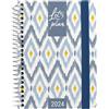 Grafoplás | Agenda settimanale vista 2024 A6 | spagnolo | design blurred blue | 10,5 x 14,9 cm | con spirale | copertina rigida foderata in tessuto stampato| chiusura elastica | perfetta per gestire