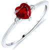Planetys - Anello solitario in oro bianco 375/1000 da donna con pietre preziose rubino naturale taglio cuore e diamanti naturali, 16, Metallo, Rubino