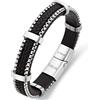 Dada Gioielli - Bracciale Uomo Acciaio e Vera Pelle Design Sportivo Pneumatico Auto Moto Idea Regalo Uomo Chiusura Magnetica Regolabile (Argento)