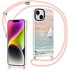 Yirlbey Trasparente Cover con Cordino per iPhone 13 Mini, Aesthetic Fiore Mare Barca Motivo Disegni Case, Sottile Silicone Custodia con Tracolla Collana Catena Antiurto per iPhone 13Mini 5,4,Summer