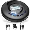Arafuna Lettore CD portatile Bluetooth per auto e bambini, Discman ricaricabile da 2000 mAh con schermo LCD, Protezione antiurto Piccolo lettore CD con FM