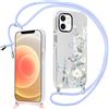 Yirlbey Trasparente Cover con Cordino per iPhone 12/iPhone 12 Pro 6,1, Aesthetic Fiore Motivo Disegni Case, Silicone Custodia con Tracolla Collana Catena Antiurto Protettiva per iPhone12, Viola