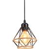 PETITES ECREVISSES Lampadario a Sospensione E27 Industriale Vintage 3 Luci Lampada da Soffitto Corda di Canapa Retro Illuminazione Nero interna per Cucina Salotto (Ø16cm -1 pezzo)