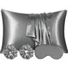 AUAUY Set di 2 Federe Raso 50x75cm, Federa Cuscino Letto Morbida e Setosa al Tatto, Federa Seta Con 2 Elastici Per Capelli e Maschera per Occhi, Protezione Capelli e Pelle e Antirughe - Grigio Scuro