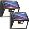 LOTMOS 2 Pezzi Luce Solare Led Esterno con Sensore di Movimento, 176 LED Faretto Led da Esterno IP65 Impermeabile, 3 Modalità Lampade Luci Solari da Giardino per Garage Parete, Bianco Freddo