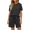 PrinStory Pigiama corto da donna, a maniche corte, con scollo rotondo, estivo, abbigliamento da notte morbido, Strisce azzurre., S