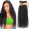 AiPliantfis Water Wave Bundles Human Hair Capelli Veri Tessitura Human Hair Extensions Capelli Umani Natural Black 50g/PC 150G Double Weft for Women 3 Bundles 30 32 34 Pollici