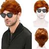 TSHAOUN Parrucca Ricci Rosso da Uomo，Anni 70 80 Corta Capelli da Uomo Maschile a Onde Naturali a Strati Corta Laterale Capelli Parrucca per Costumi Cosplay Halloween Festa (Rosso)