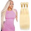 AiPliantfis Straight Bundles Human Hair Capelli Veri Tessitura Human Hair Extensions Capelli Umani #613 Blonde 50g/PC 150G Double Weft for Women 3 Bundles 30 32 34 Pollici