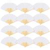 Sweelov 12ventagli di carta per matrimoni, bianchi, pieghevoli, in bambù, per matrimoni e feste, con sacchetto in organza, decorazione da parete