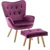 HollyHOME Poltrona con Poggiapiedi Salotto Velluto Poltrona da Lettura Relax Sedia Camera da Letto con Braccioli, Viola