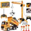 HILKKET Gru Giocattolo e Camion per Bambini, 2 RC 2,4 GHz Set di Giocattoli da Costruzione con Gancio di Sollevamento, Faro e Suono, Gru a Torre e Camion Telecomandati, Regalo Compleanno Ragazzi dai 6 Anni