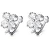 Reffeer - Orecchini a clip in argento Sterling 925 a forma di quadrifoglio, con zirconia cubica, per donne e adolescenti, senza piercing, per la festa di San Patrizio, 0.31 inch, Argento sterling