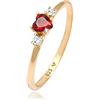 Elli Anelli Donne Anello di fidanzamento cuore rosso con cristalli di zirconia in argento sterlino 925 placcato oro
