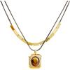 Femmorya, Collana Geometrica con Occhio di Tigre per Donna, Ciondolo in Tono Oro con Catena Sottile, Gioiello Minimalista Moderno per Uso Quotidiano e Occasioni Speciali, One Size, Metallo, Non pietra