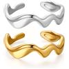 J.Fée Anello Donna Oro Wave Anelli Donna Acciaio Inossidabile Impermeabile, Anello Donne Argento, Anelli Aperto Regolabile 50-56, Durevole E Non Sbiadisce, Regalo Donne, Oro,Argento