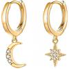 MARLION JEWELS Orecchini cerchio da donna in argento 925 con luna e stella. Set Orecchini da donna cerchio con finitura in argento sterling o oro 18 carati ideali per regalo... Gioielli (Placcato oro)